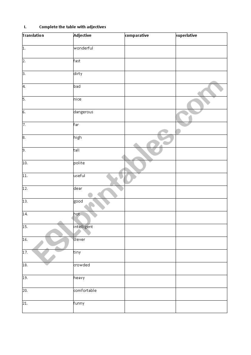 Adjectives -comparison. worksheet