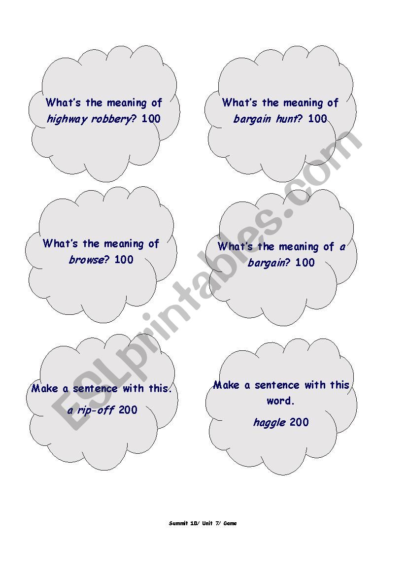 Game. Summit 1B worksheet