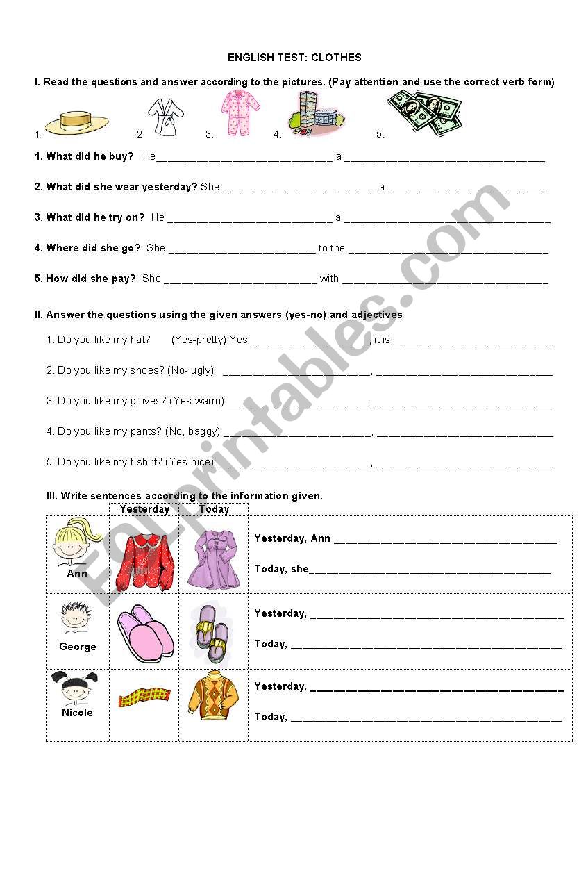 Test on Clothes: Part 2 worksheet