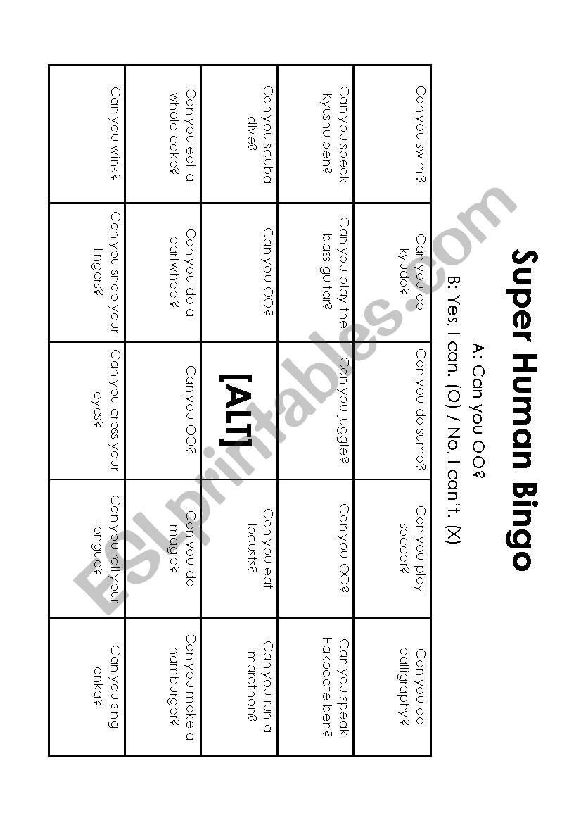 Can You Bingo worksheet