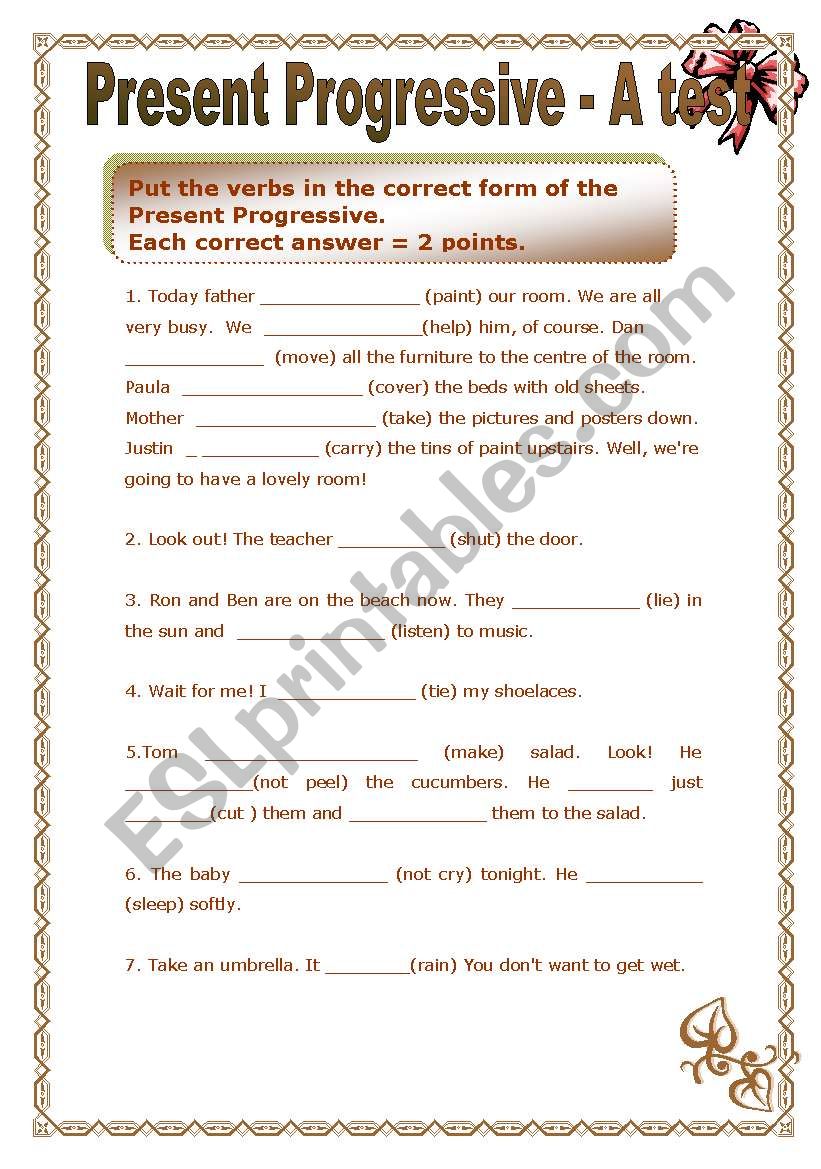 Present continuous - a test worksheet