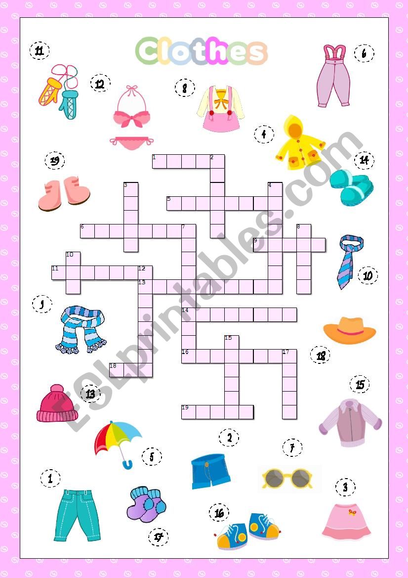 Clothes crossword (KEY INCLUDED)