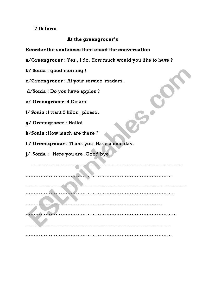 at the greengrocers worksheet