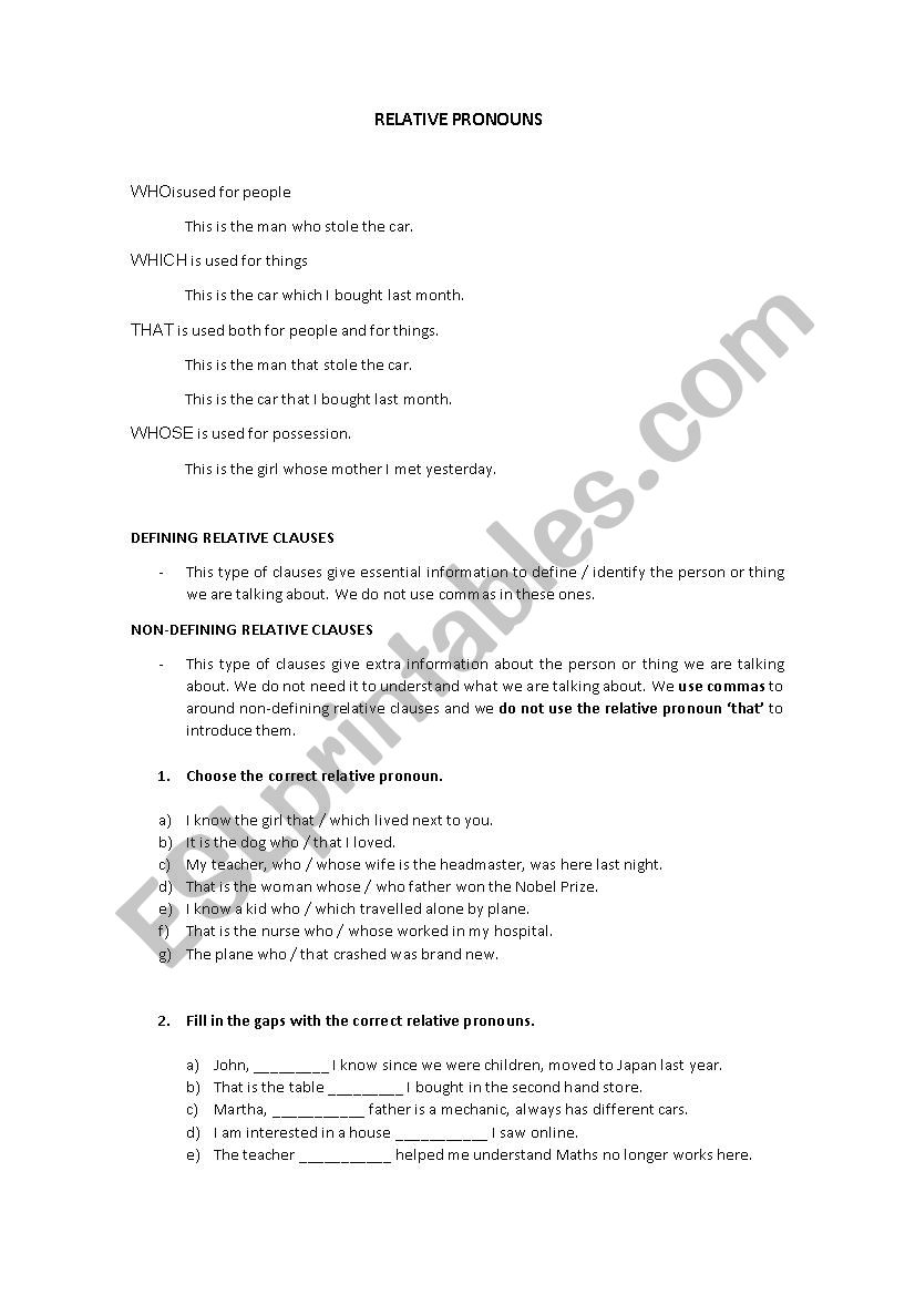 RELATIVE PRONOUNS WITH VERBS IN THE SIMPLE PAST