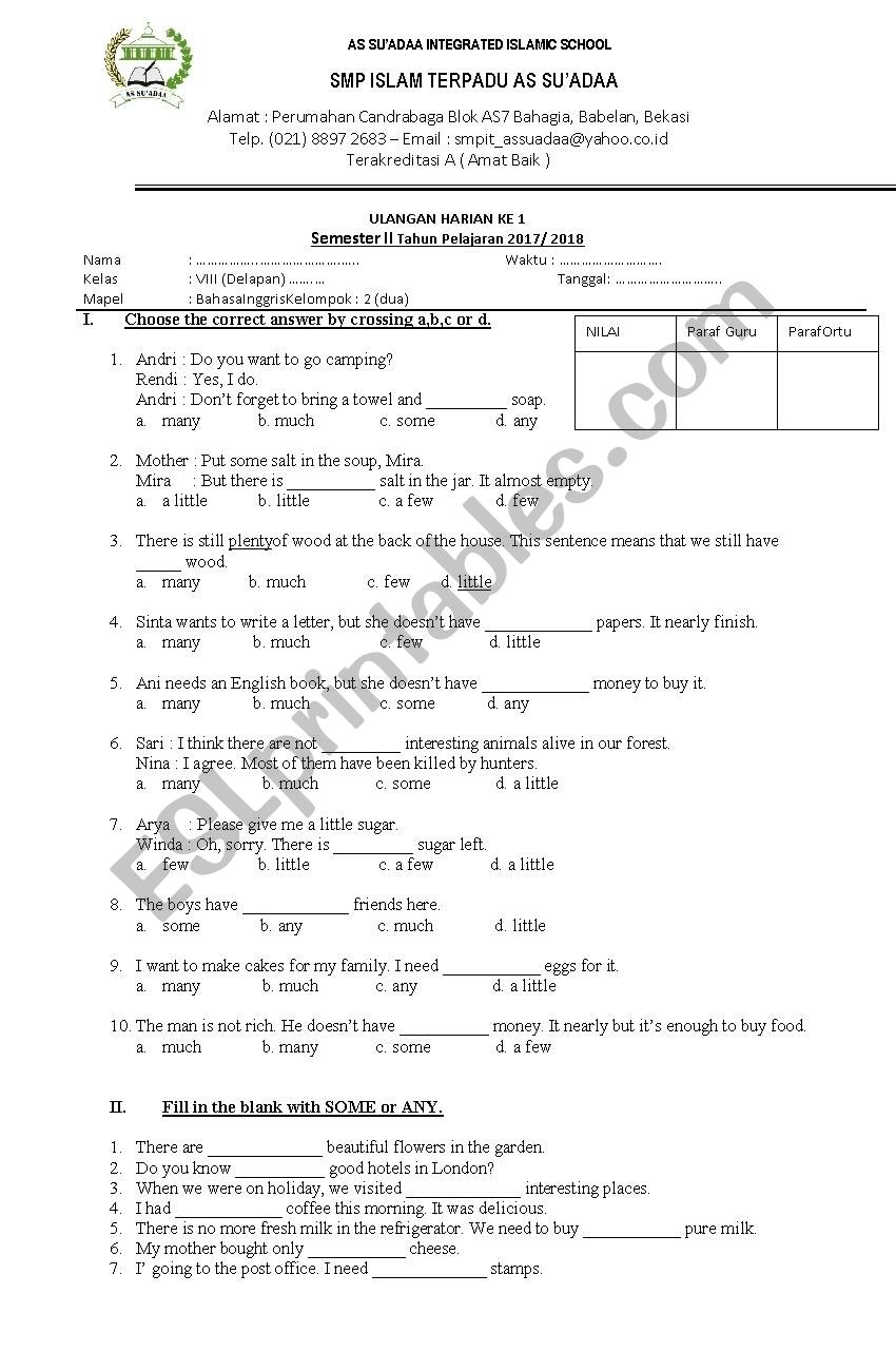 quantifiers 2 worksheet