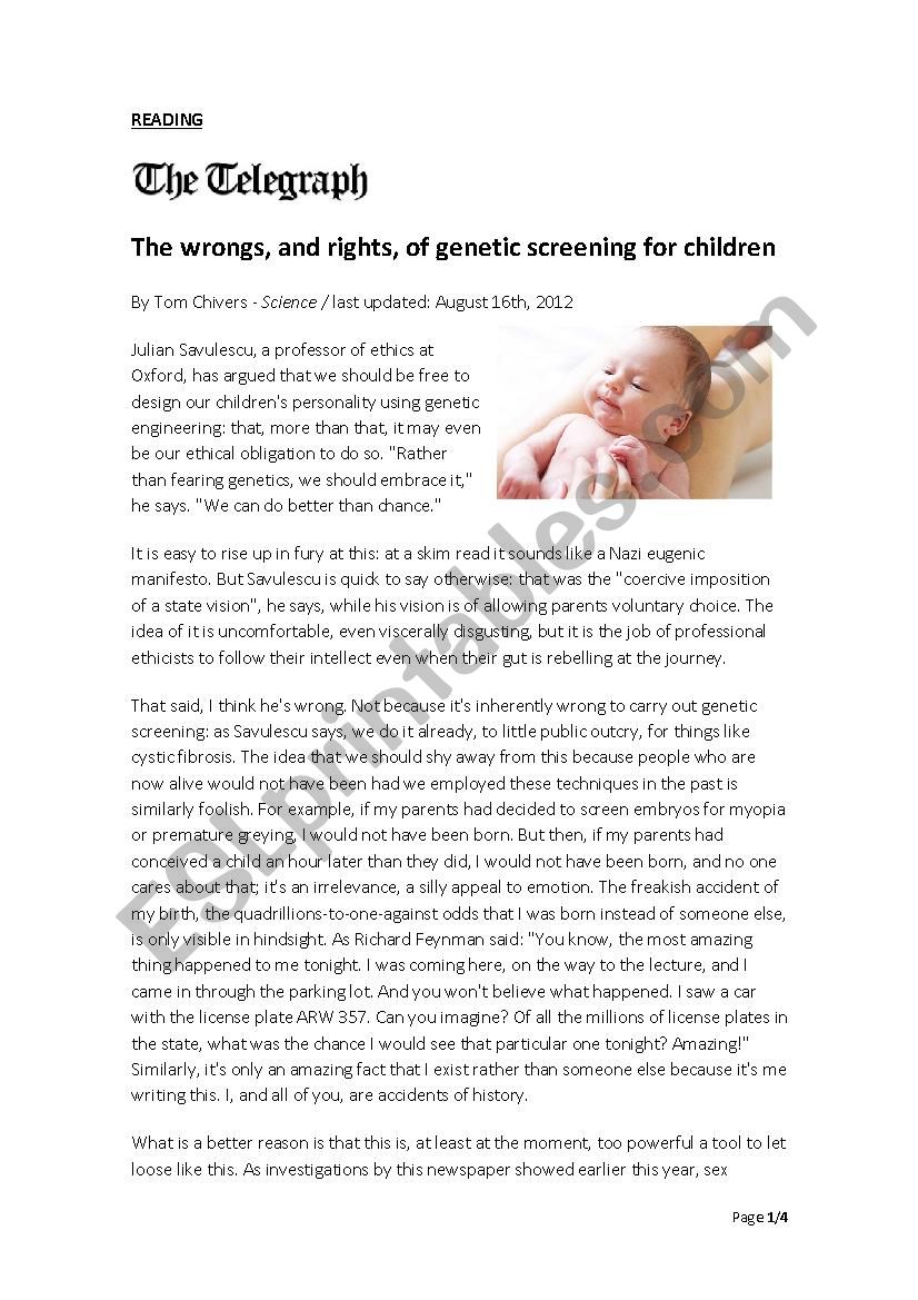 The Rights and Wrongs of Genetic Screening of Children