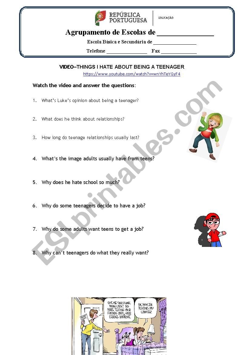 Teenager worksheet