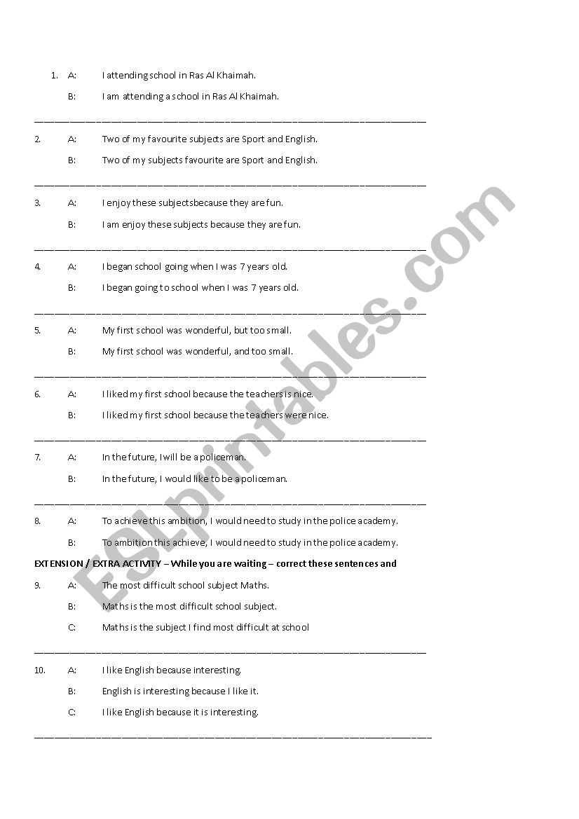 Reading for errors worksheet