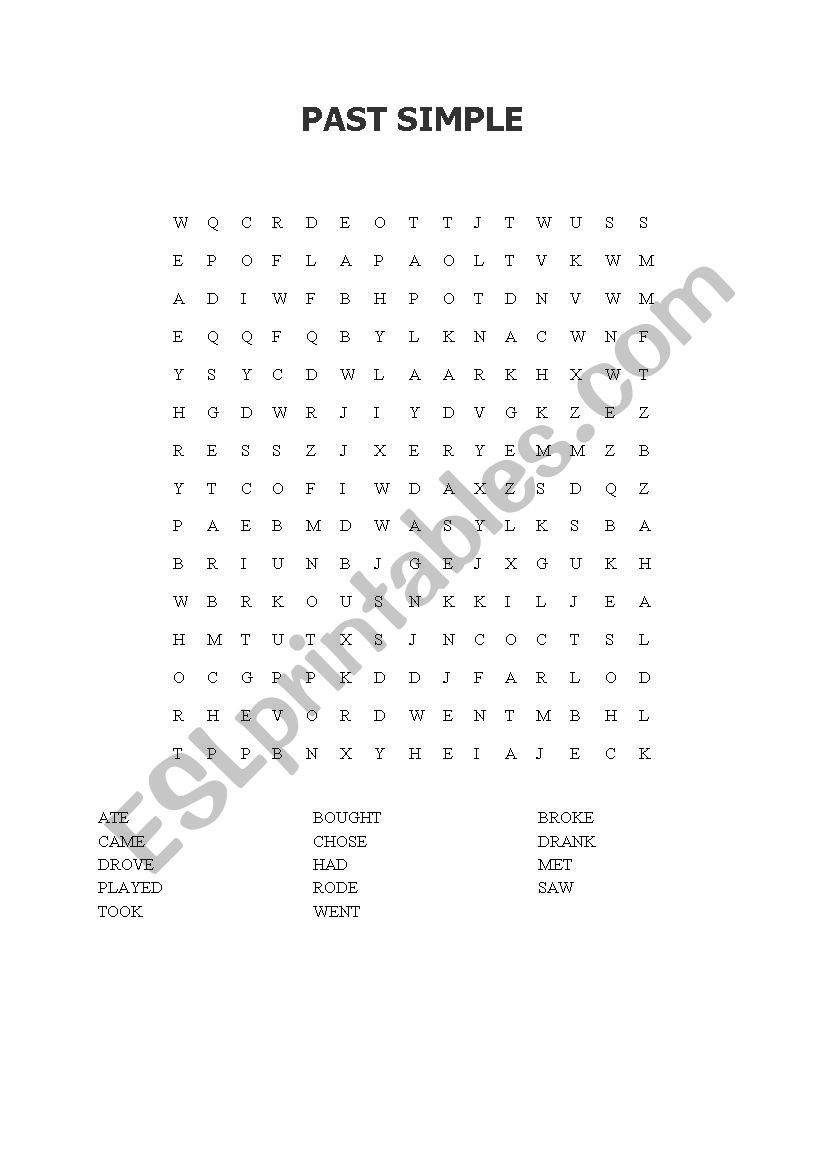 past simple word search worksheet