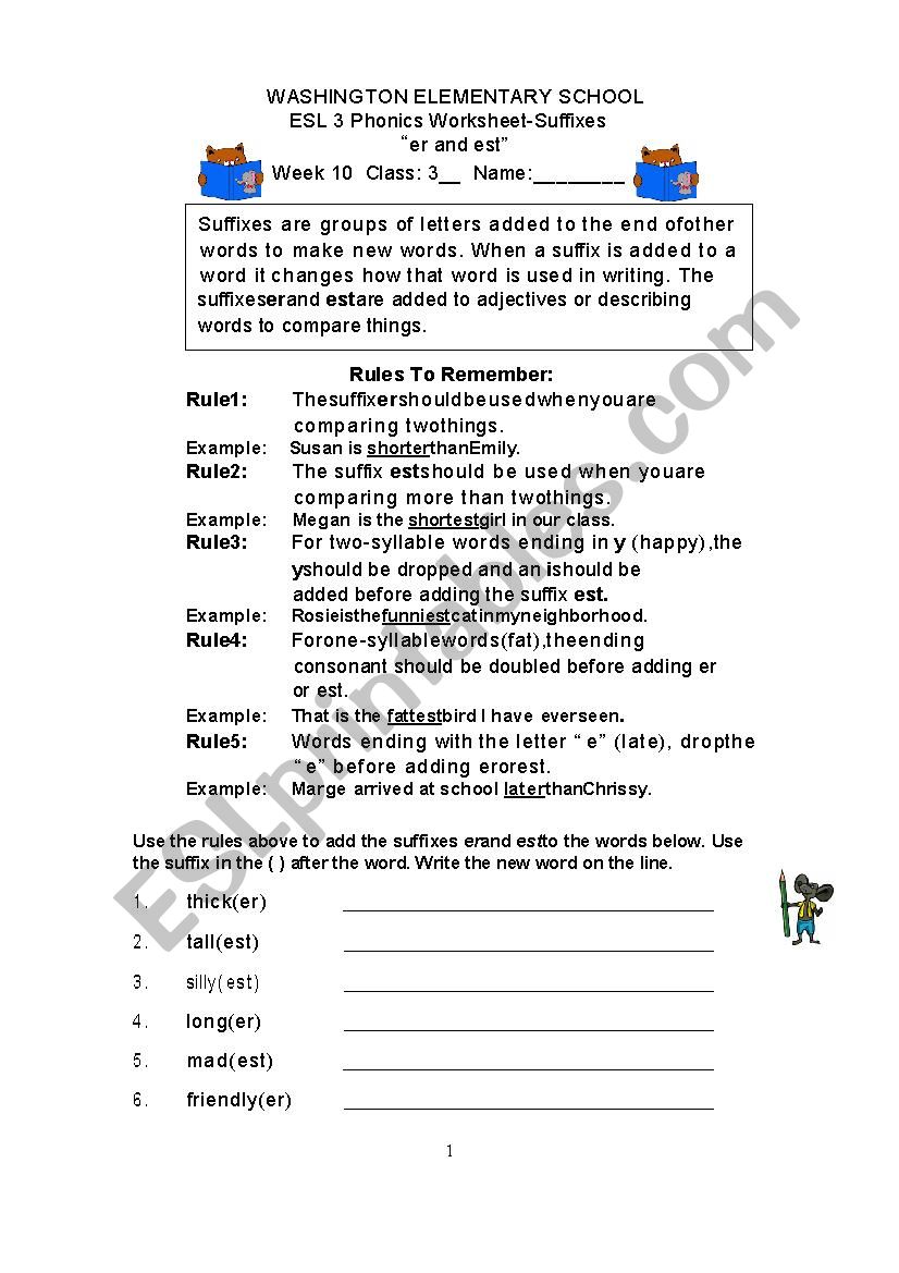 er edt ending words worksheet