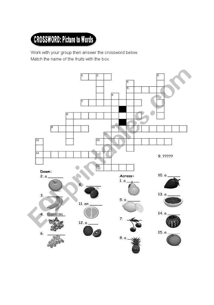 Fruits Crossword worksheet