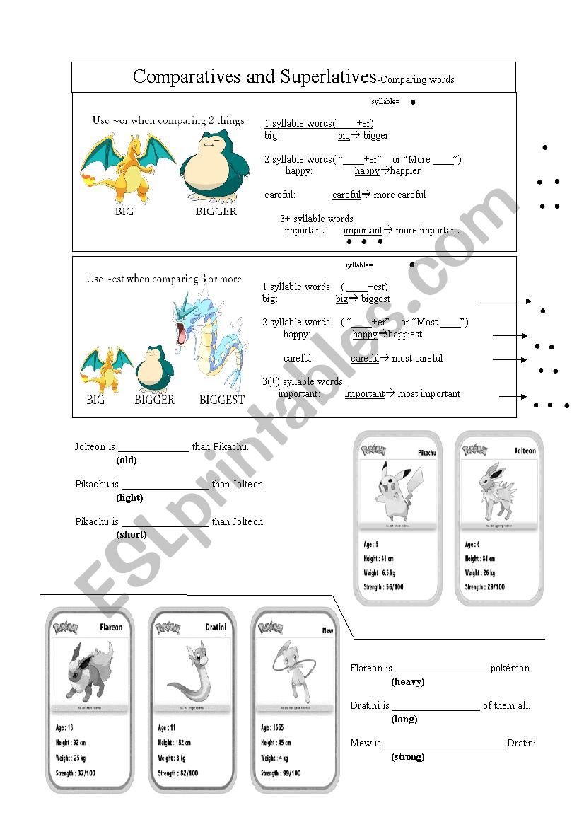 Comparatives and Superlatives (pokemon them)