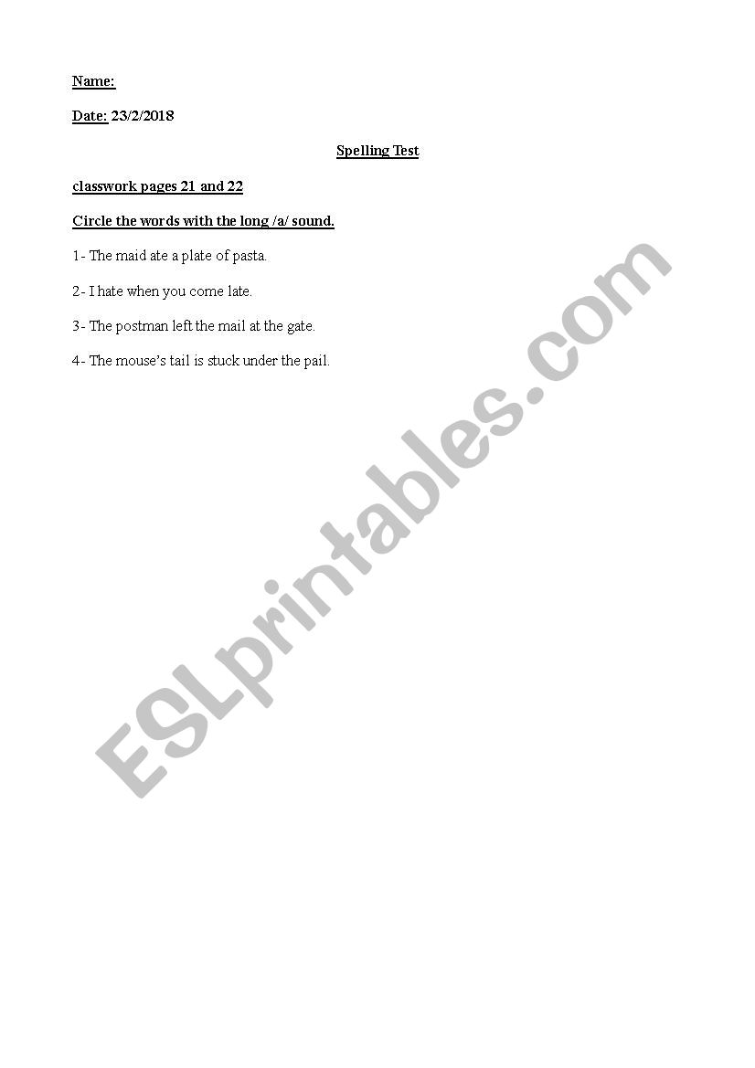 Spelling worksheet