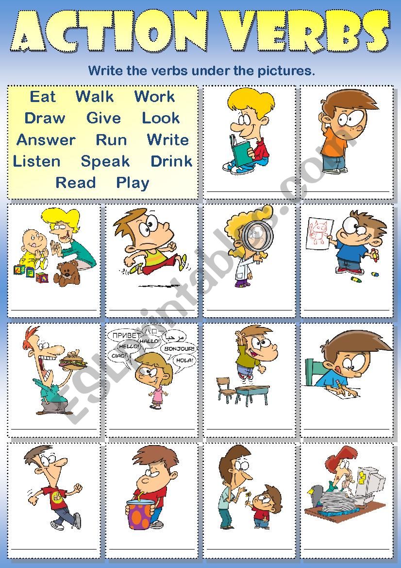 Action verbs worksheet