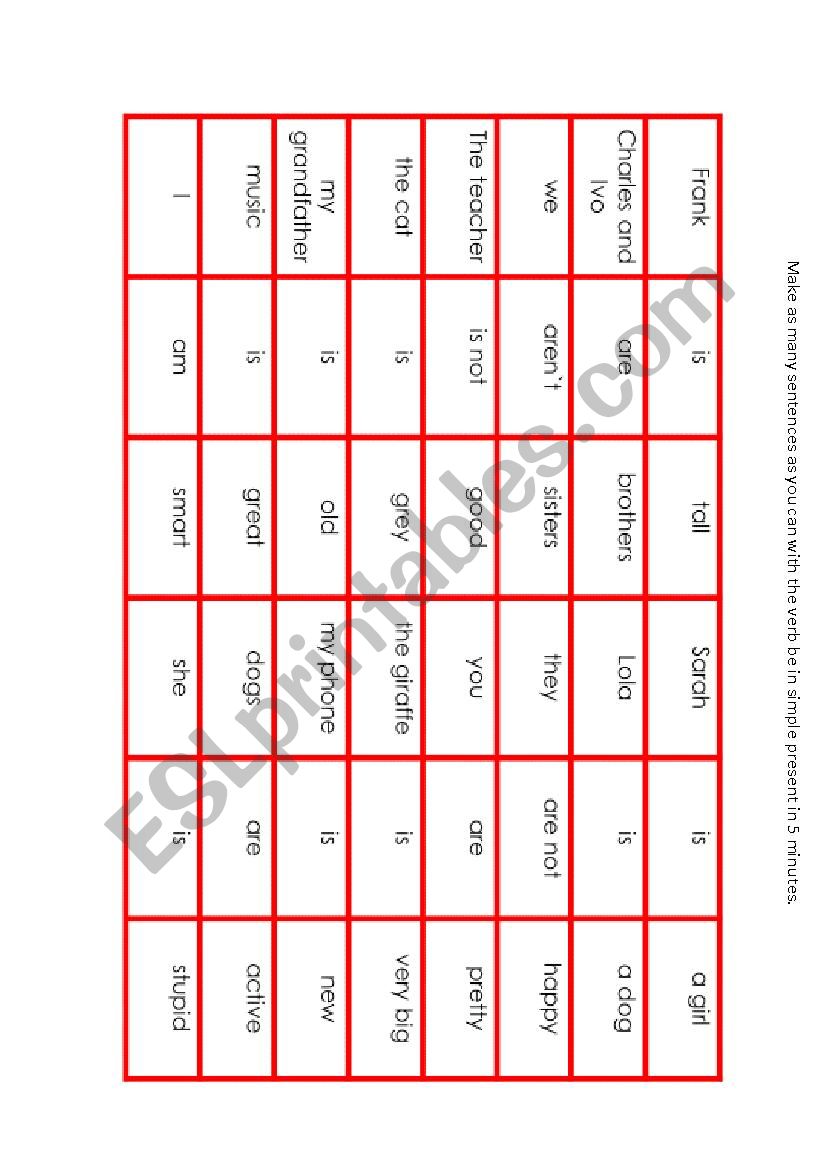 Sentence building verb BE worksheet