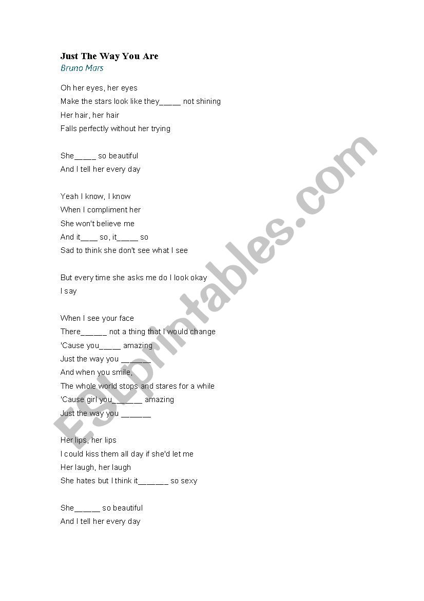 SONG - JUST THE WAY YOU ARE worksheet