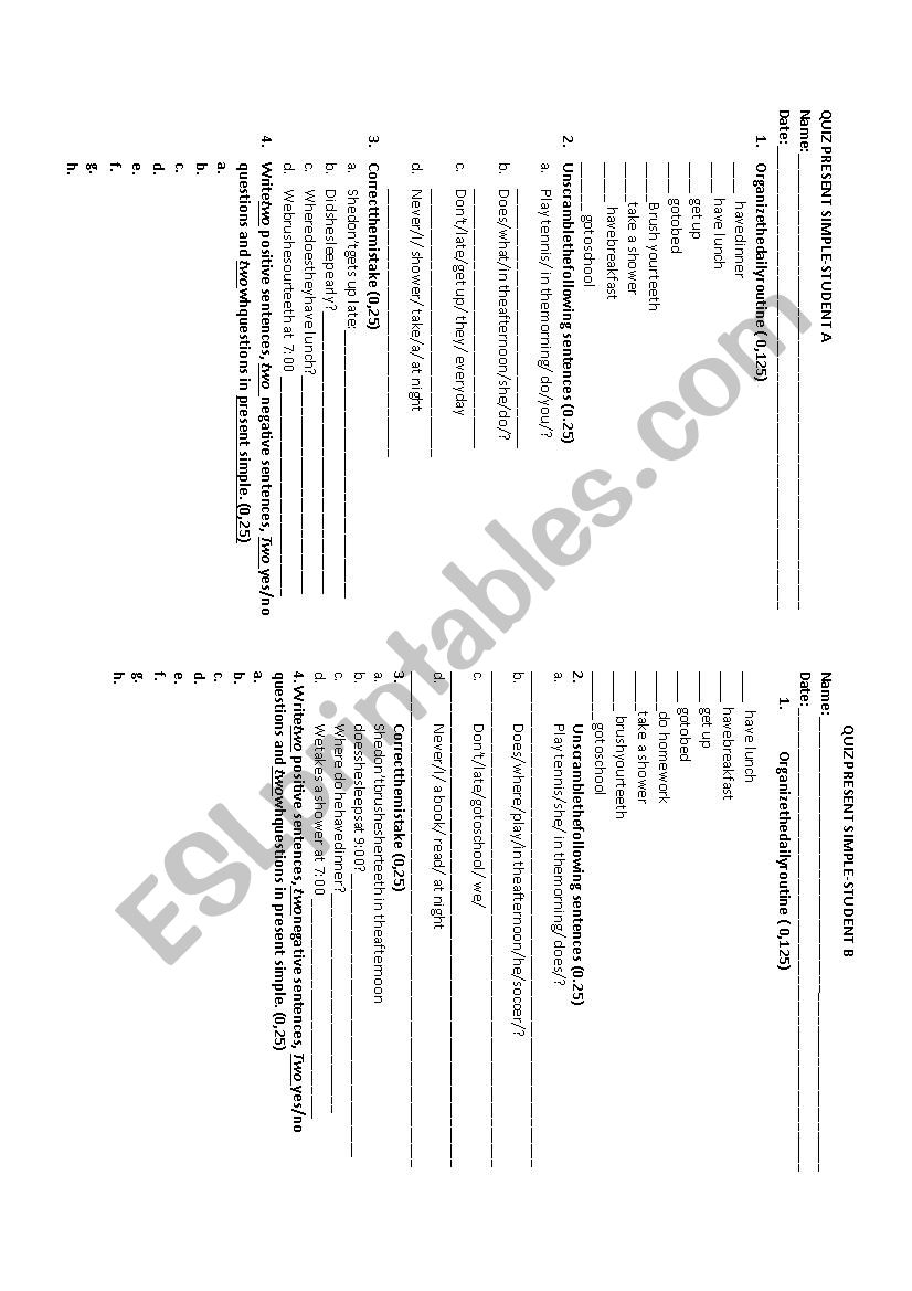 present simple quiz worksheet
