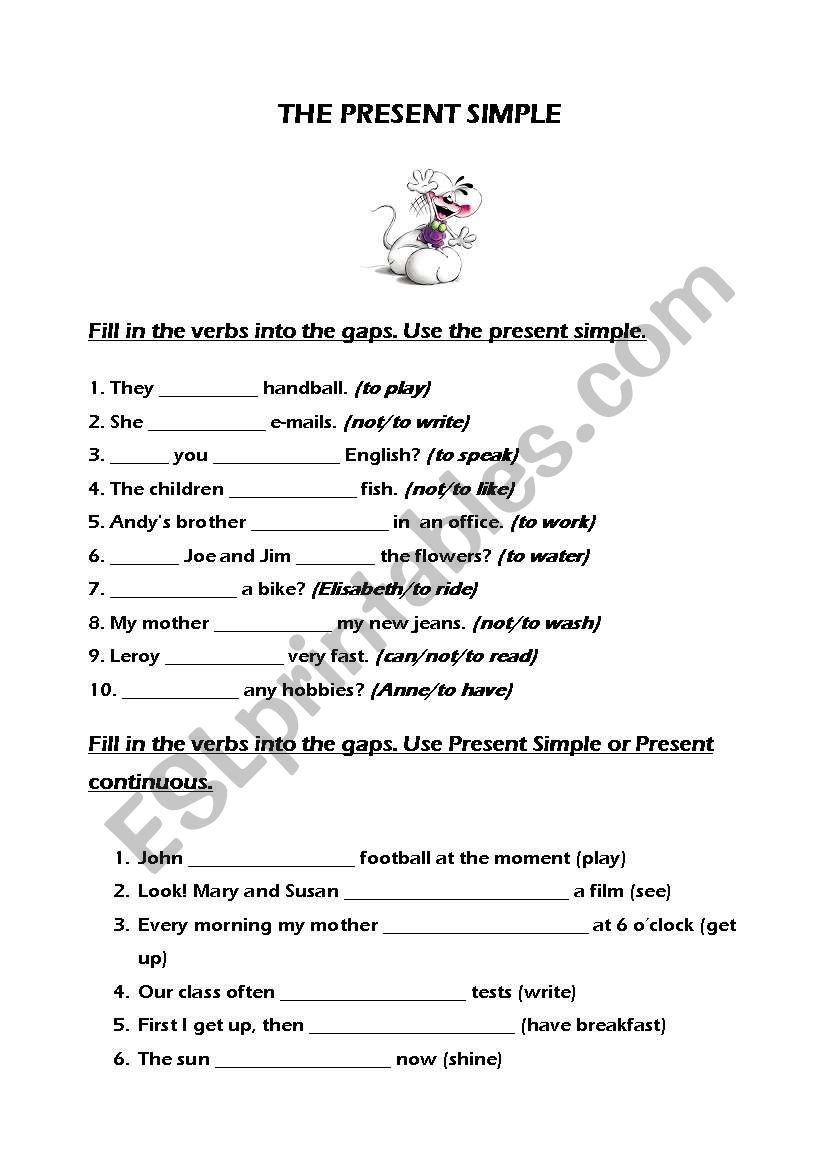 Present simple and continuous worksheet