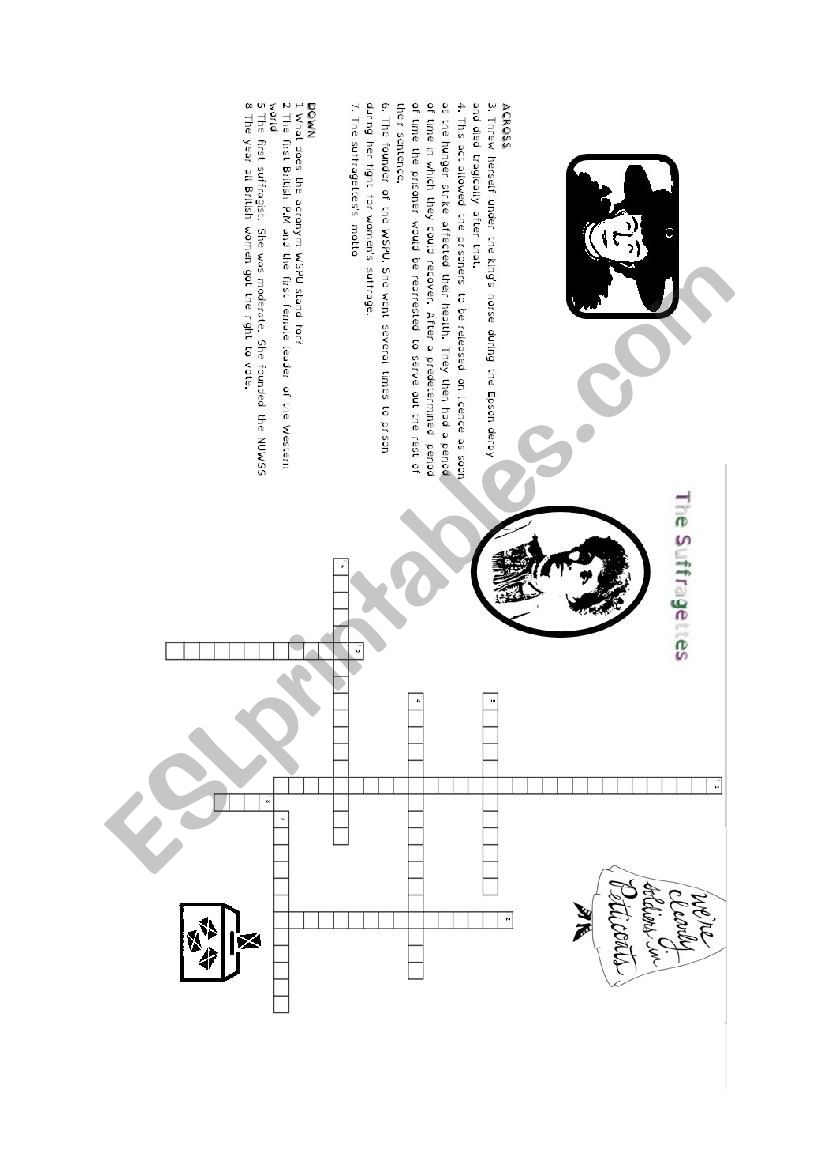 The Suffragettes crosswords  worksheet