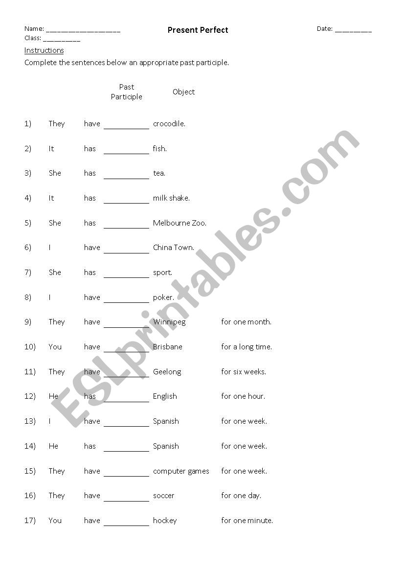 Present Perfect Practice worksheet