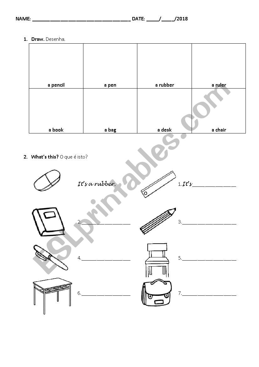 Classroom objects worksheet