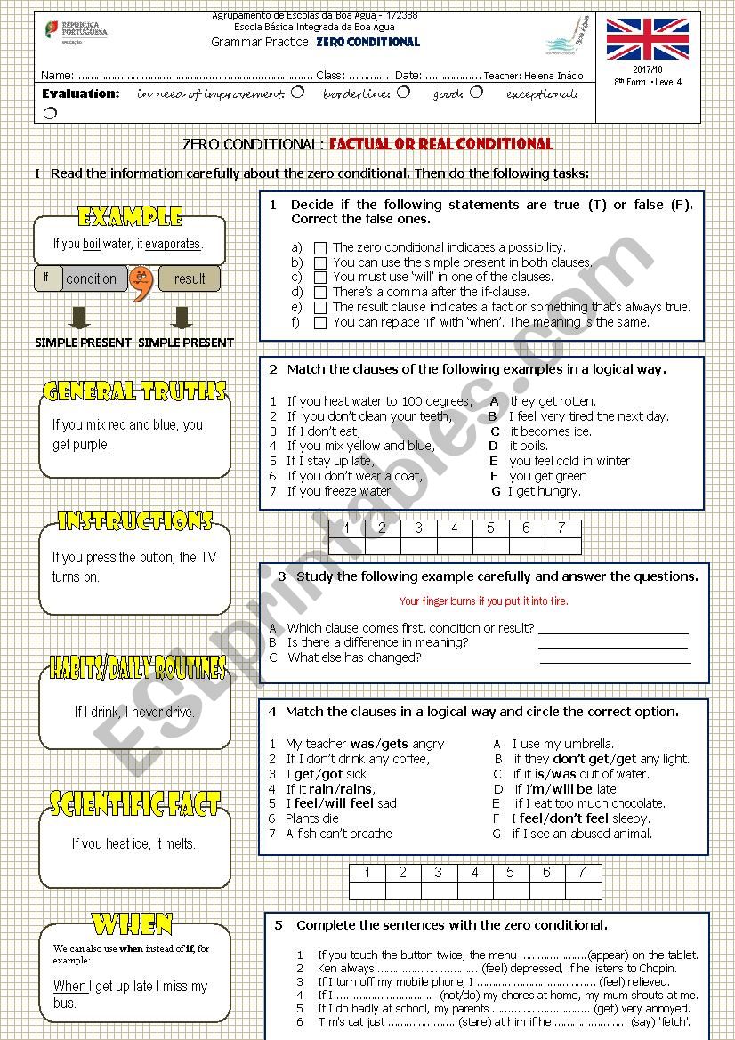 Zero Conditional worksheet