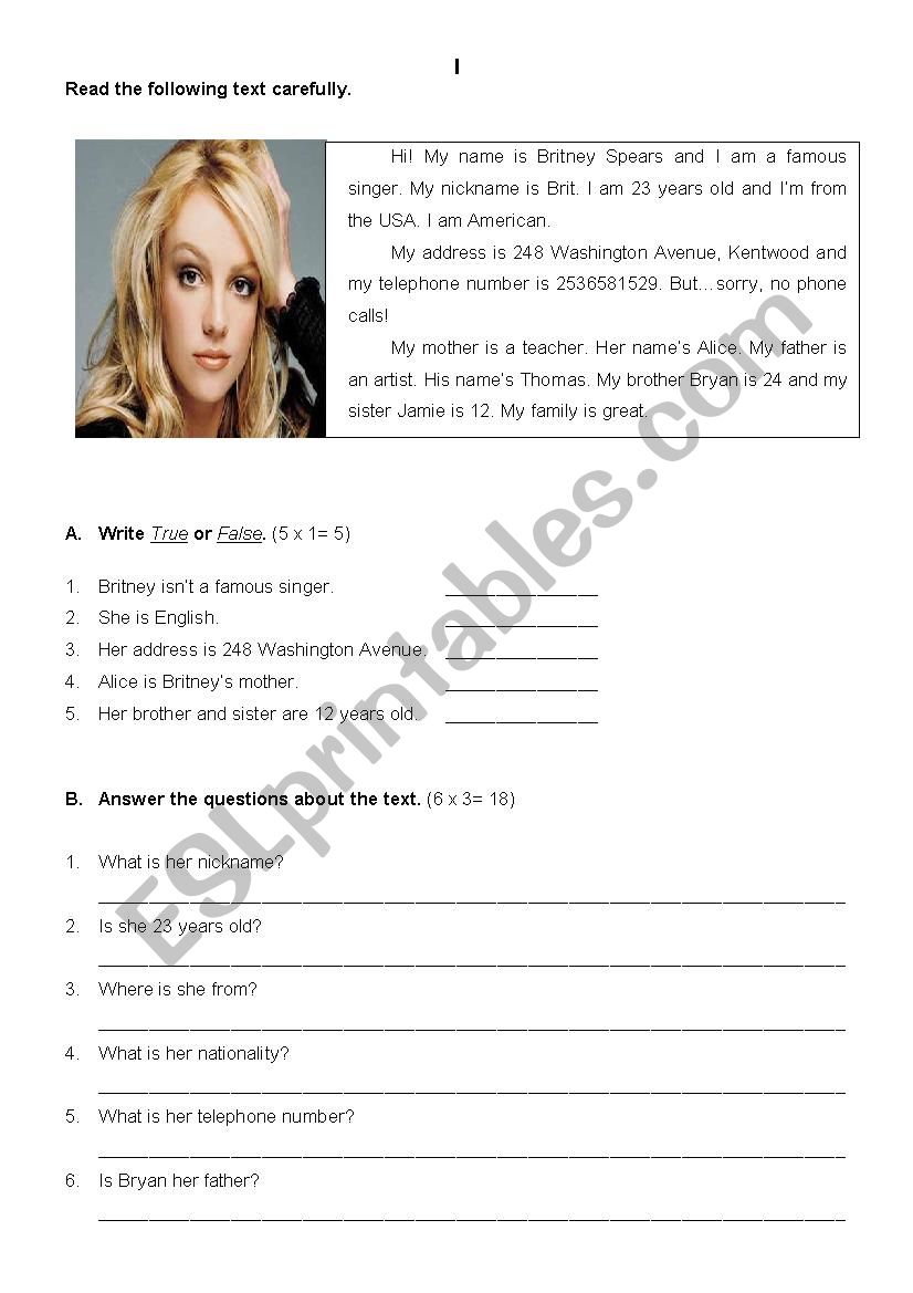 Test 5th grade-identity worksheet