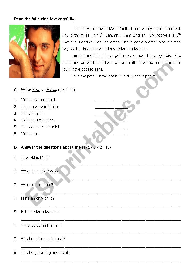 Test 5th grade- description worksheet