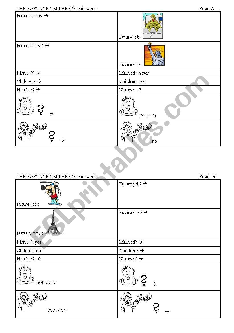 the fortune teller pair work worksheet