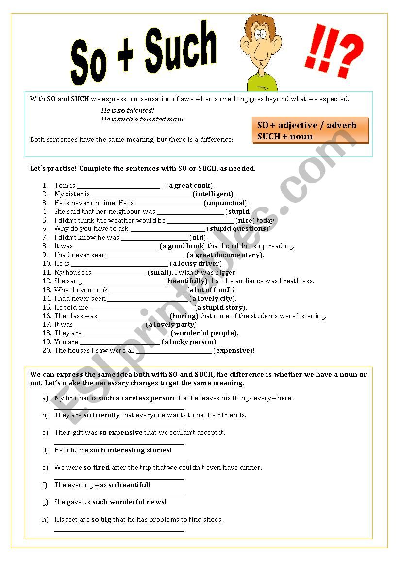 SO & SUCH worksheet