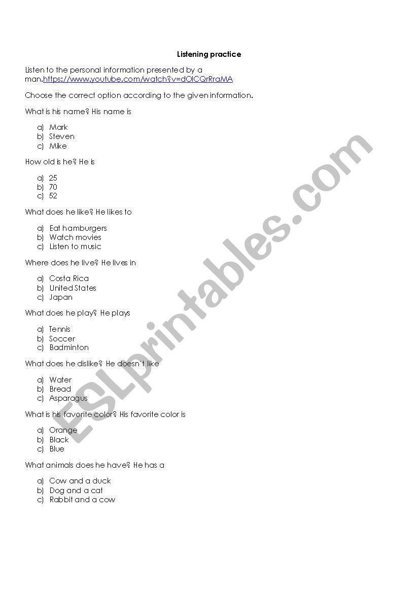 Listening Practice Personal Info