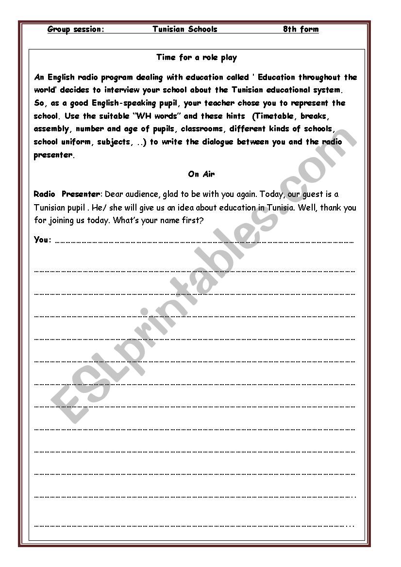 Tunisian schools worksheet