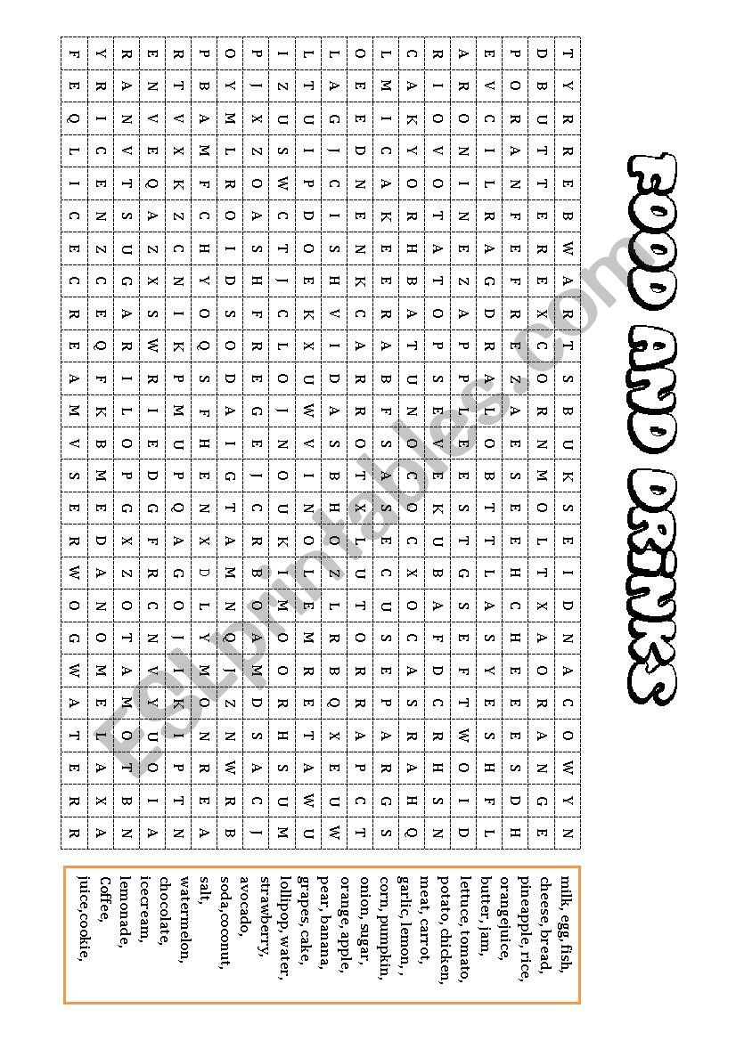 Food wordsearch worksheet