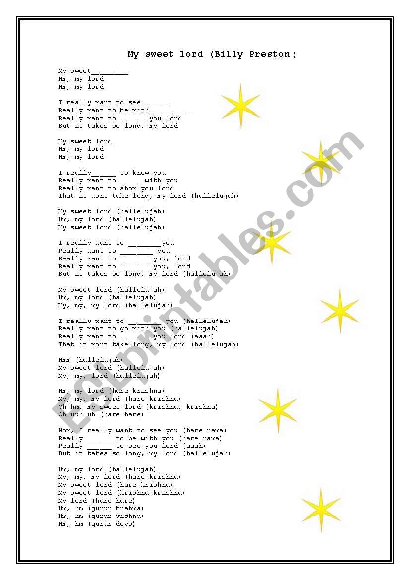 my sweet  lord -Billy Preston worksheet