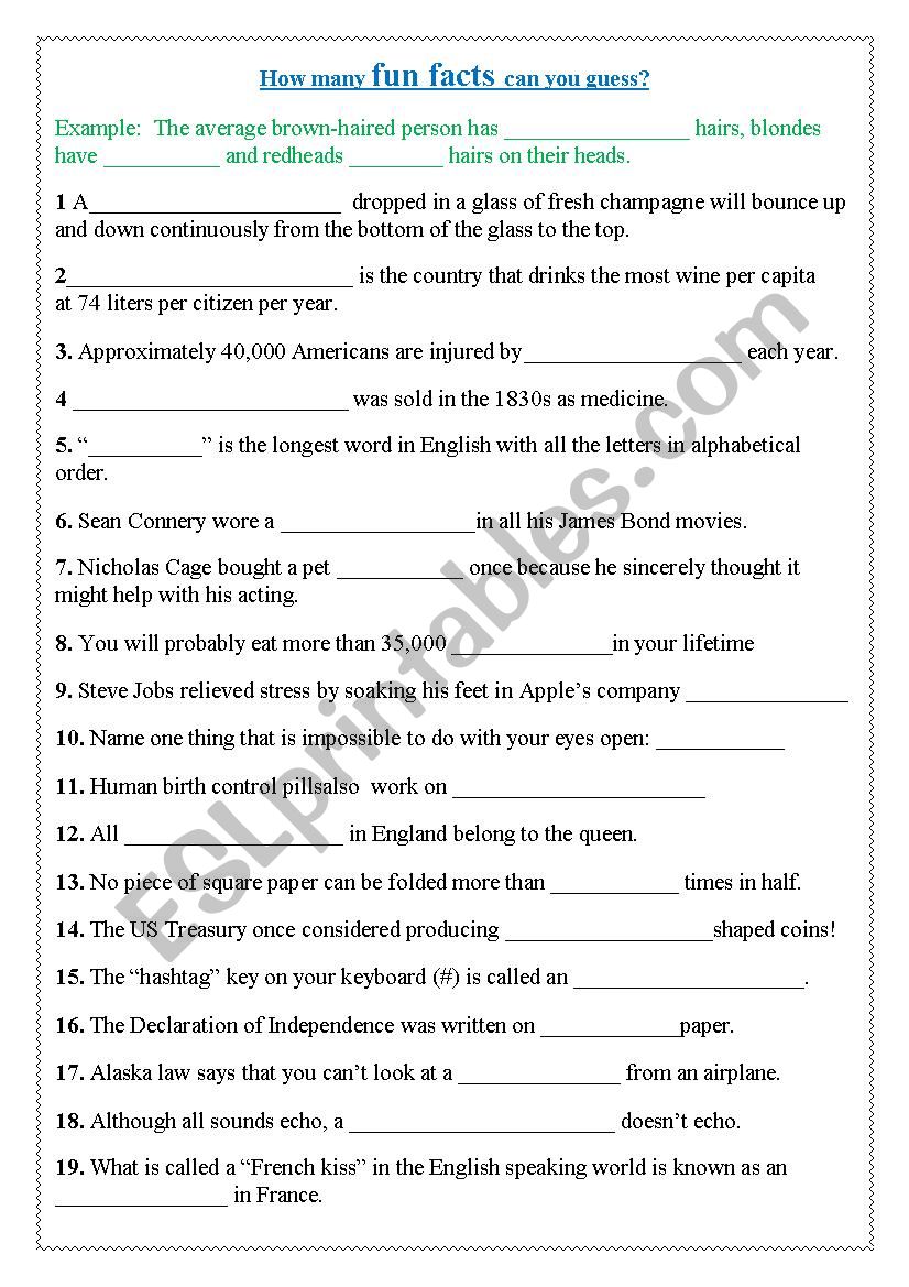 Fun Facts Trivia activity worksheet