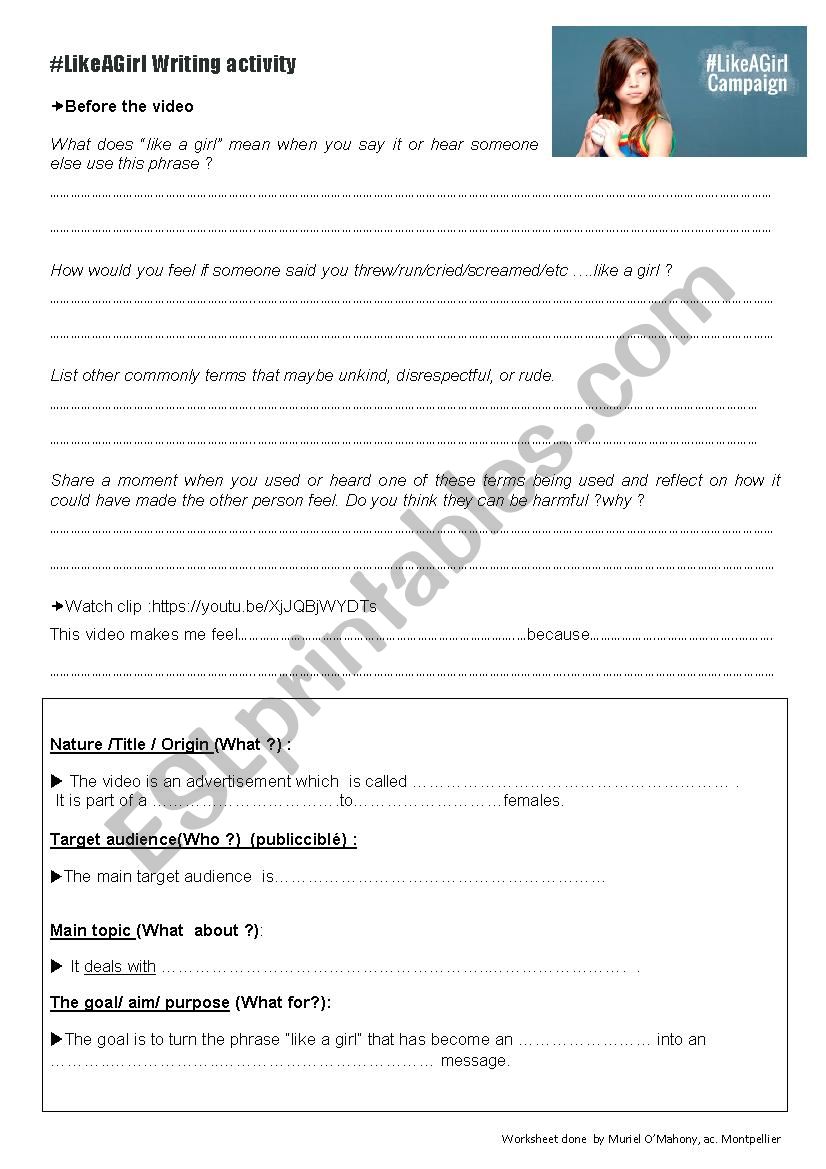 #LikeAGirl  worksheet