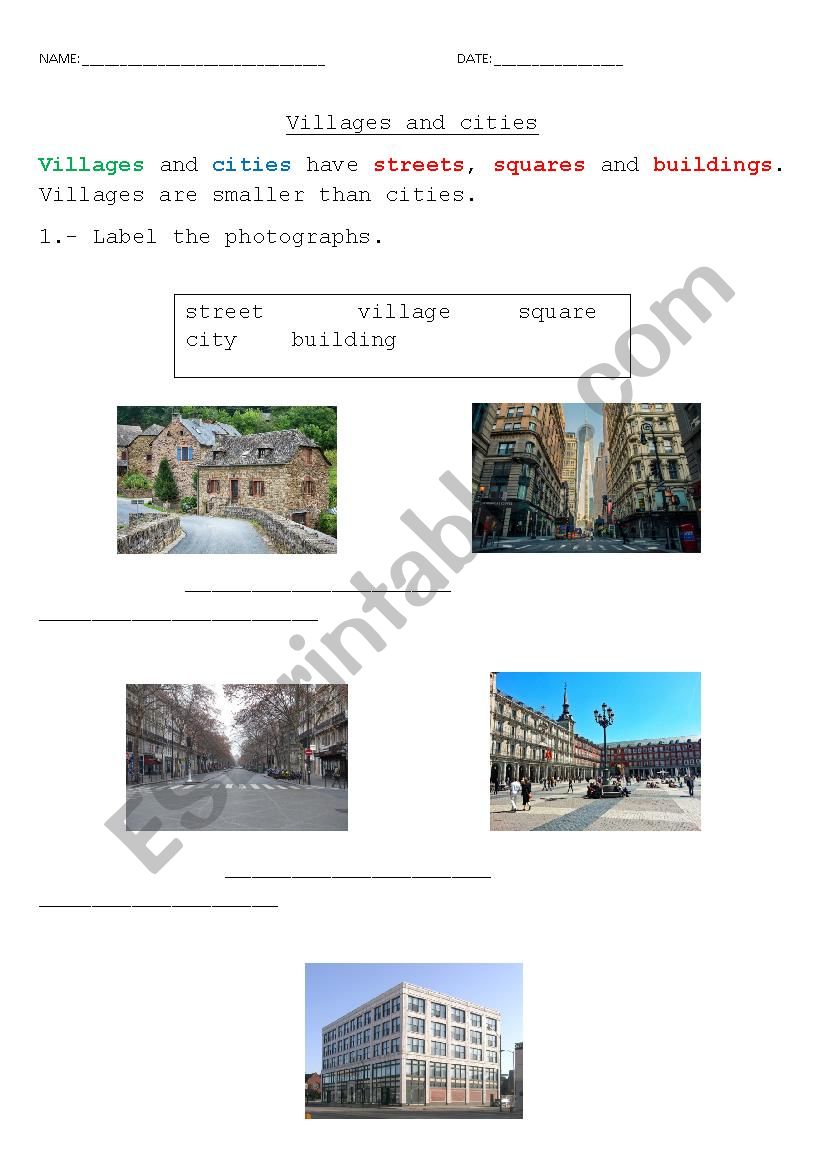 Villages and cities worksheet worksheet