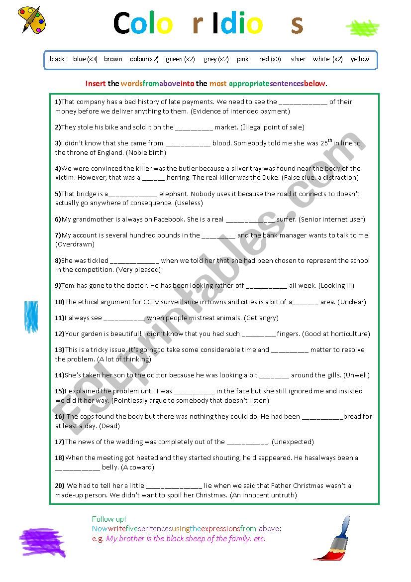 Colour Idioms worksheet