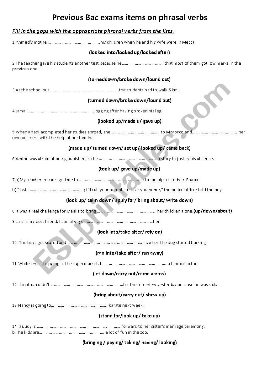 Phrasal verbs (multiple choice exercises)