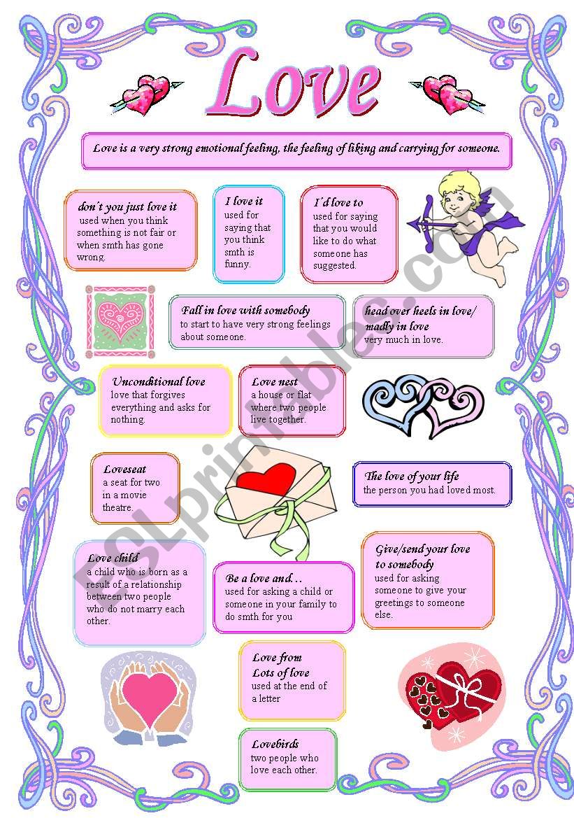 Love (2 pages) words and expressions with LOVE + exercise