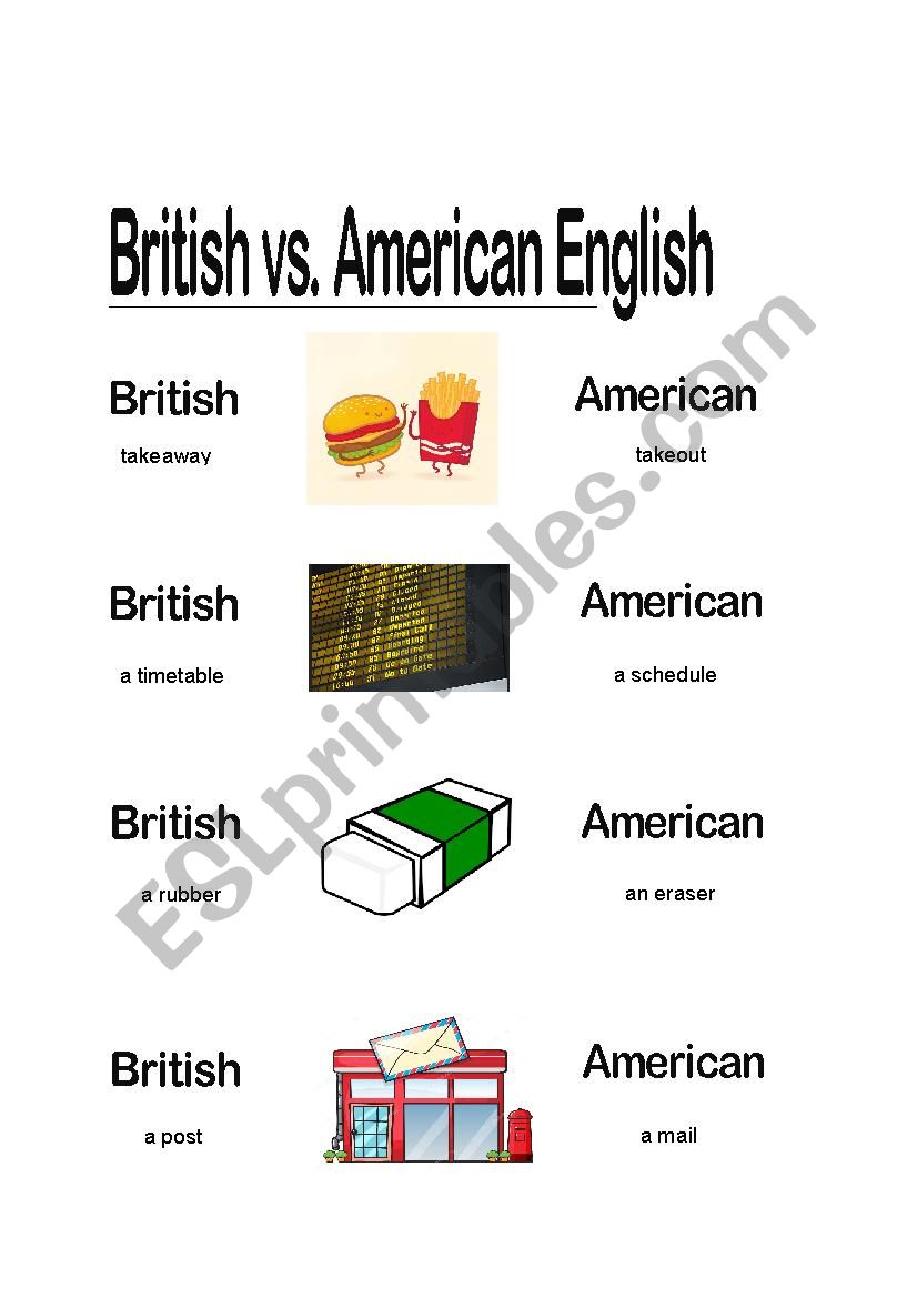 Brisish vs Ameican English  worksheet