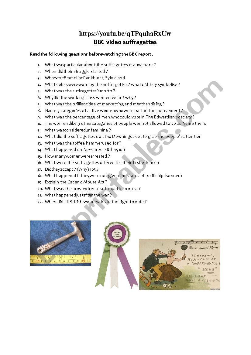 The suffragettes  worksheet