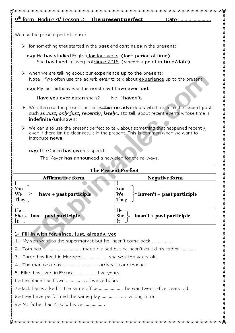 Module4 Lesson3/ 9th form/ The Present Perfect