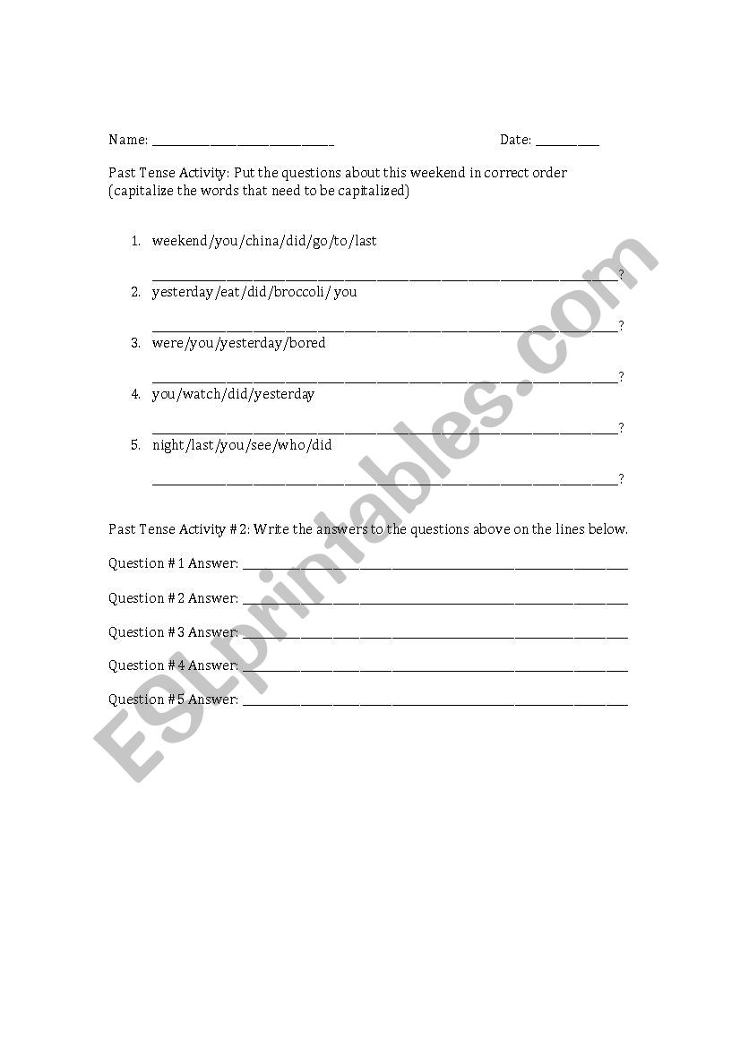 past tense activity worksheet