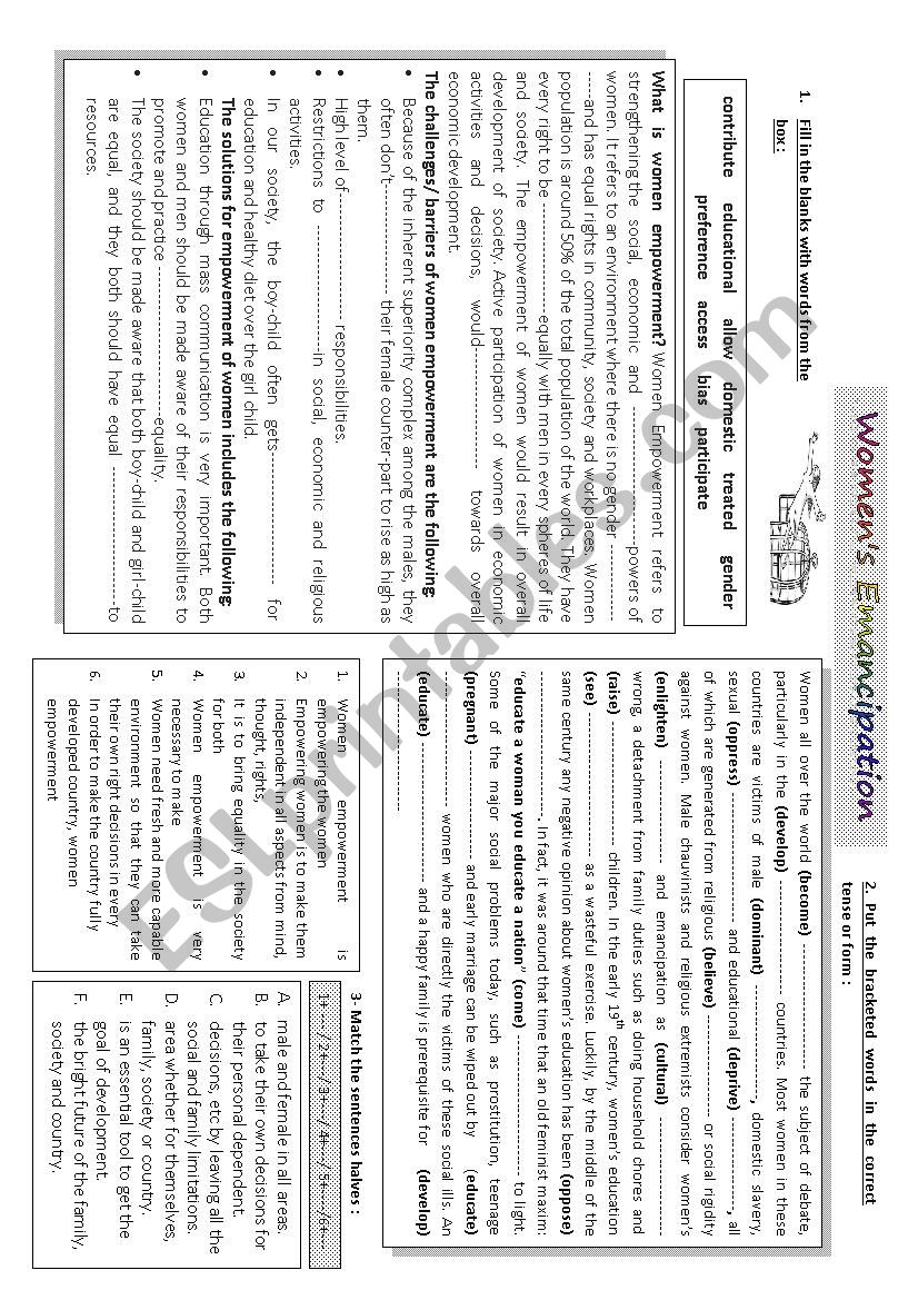 womens emancipation  worksheet