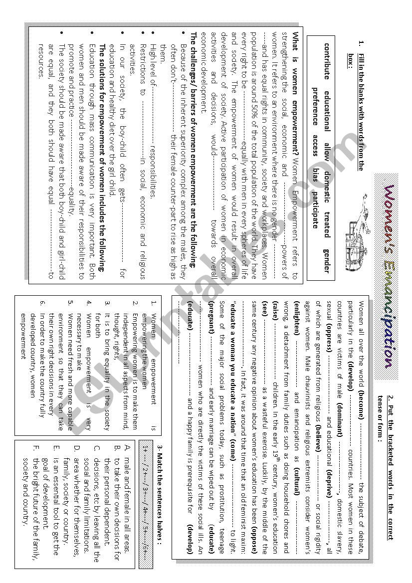 womenÂ´s emancipation  worksheet