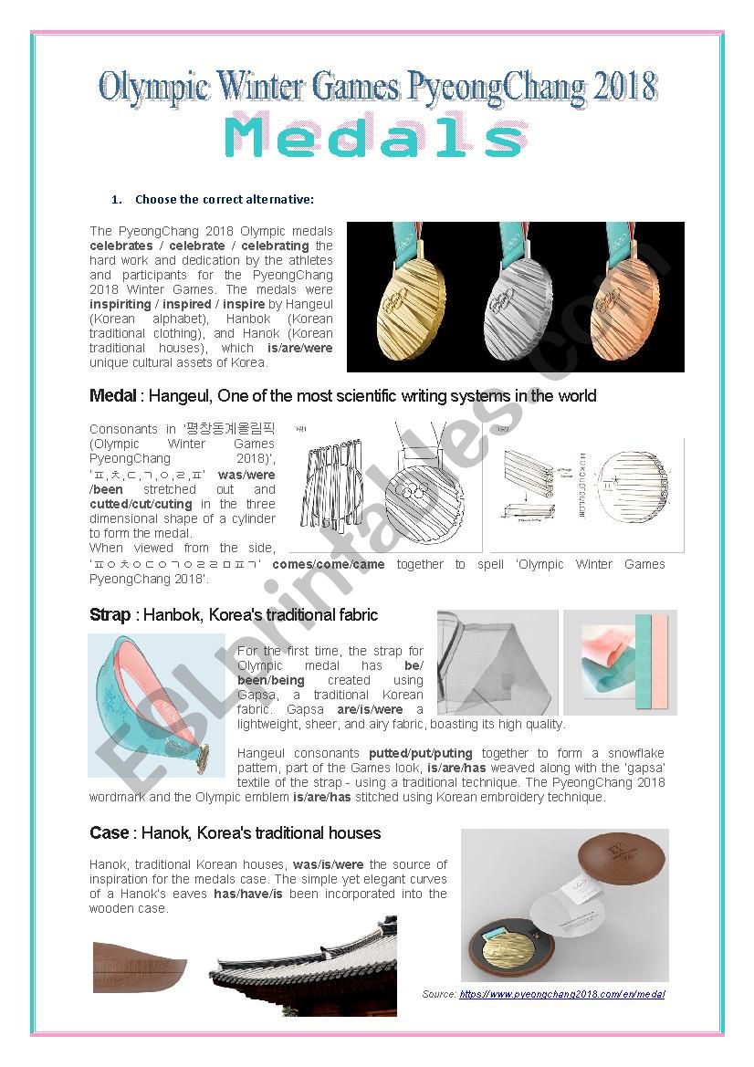 PyeongChang 2018 Olympic Medals - reading, vocabulary