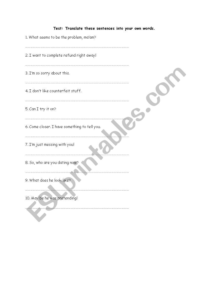 test worksheet