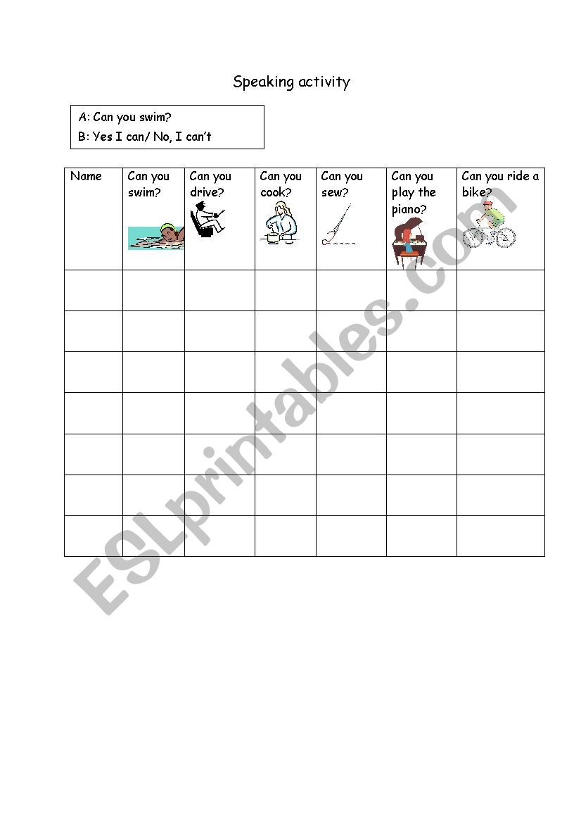 CAN speaking activity worksheet