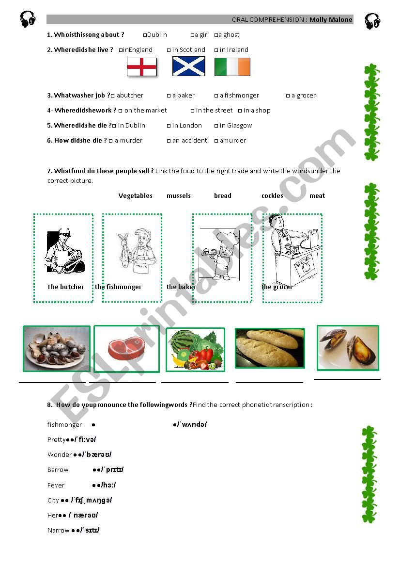 Molly Malone worksheet